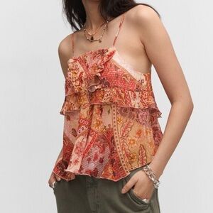 Mango Ruffled Paisley Print Chiffon Top